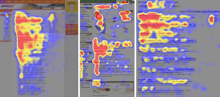 Heat Maps showing F-shaped Pattern